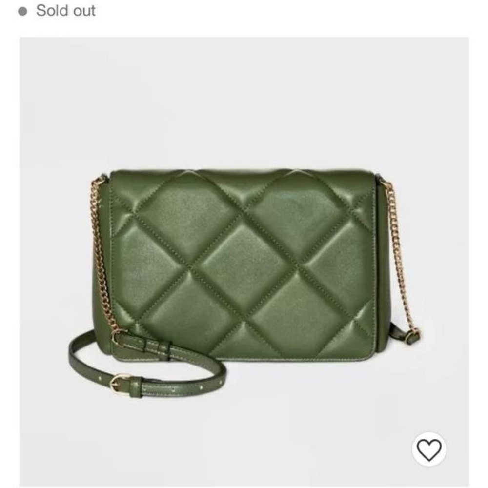 A New Day green olive square guilted gold chain crossbody purse bag